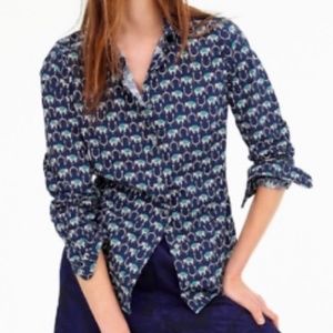 J. Crew Perfect Shirt Navy Blue Grey Elephant Collared Button Up Blouse Top 8